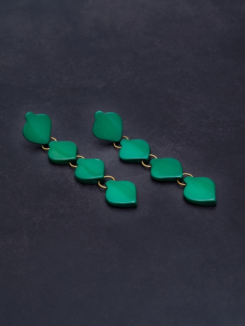 

Golden Peacock Green Heart Shaped Drop Earrings