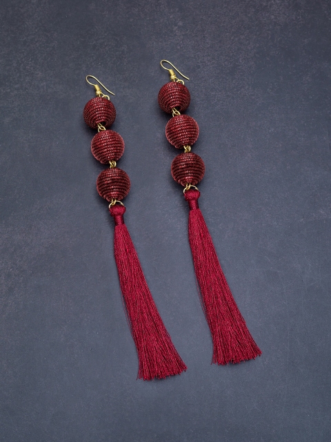 

Golden Peacock Maroon Contemporary Drop Earrings