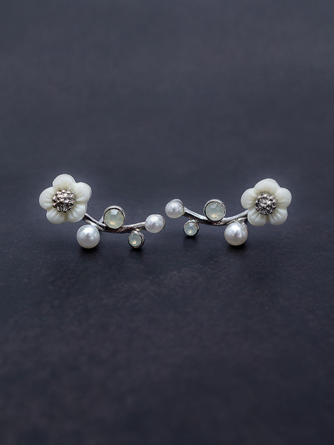 

Golden Peacock Silver-Toned Floral Studs