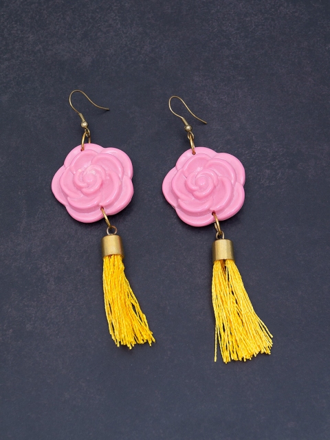 

Golden Peacock Yellow & Pink Handcrafted Floral Drop Earrings