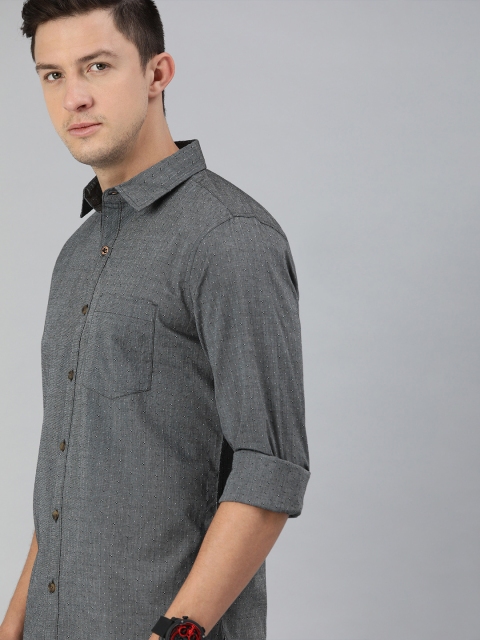 

WROGN Men Grey Smart Fit Self Design Casual Shirt