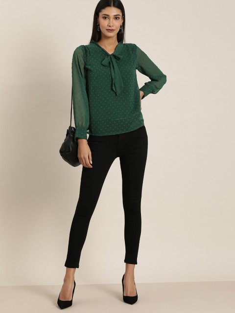 

Moda Rapido Green Puff Sleeves Top