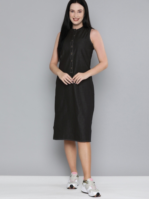 

HERE&NOW Black Denim Sheath Midi Dress