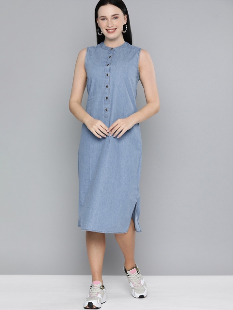 

HERE&NOW Blue Denim Sheath Midi Dress