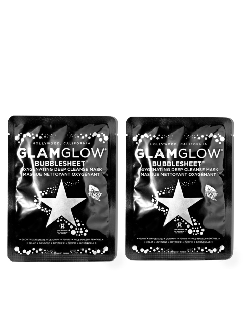 

GLAMGLOW Set of 2 Bubblesheet Oxygenating Deep Cleanse Masks, Black