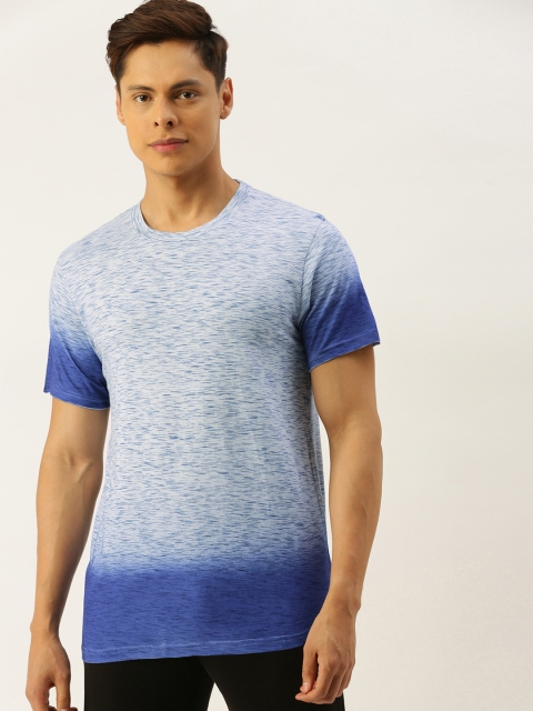 

Campus Sutra Men Blue Geometric Print Ombre Round Neck Bio-Wash Pure Cotton T-shirt