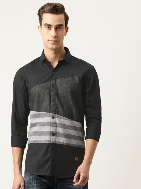 

Campus Sutra Men Black & Grey Regular Fit Colourblocked Casual Shirt