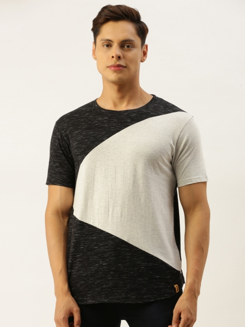 

Campus Sutra Men Charcoal Grey Cream-Coloured Colourblocked Pure Cotton Bio-Wash Pure Cotton T-shirt