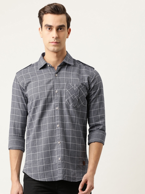 

Campus Sutra Men Grey & White Regular Fit Checked Casual Shirt
