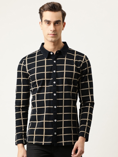 

Campus Sutra Men Black & Cream-Coloured Regular Fit Checked Casual Shirt