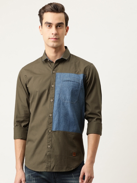 

Campus Sutra Men Brown & Blue Regular Fit Colourblocked Casual Shirt