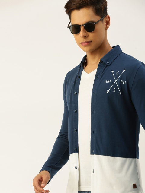 

Campus Sutra Men Navy Blue & White Regular Fit Cotton Colourblocked Casual Shirt