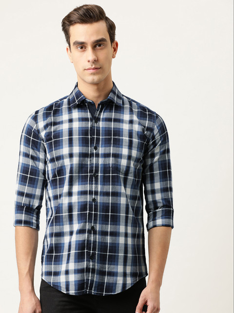 

Campus Sutra Men Navy Blue & White Regular Fit Checked Casual Shirt