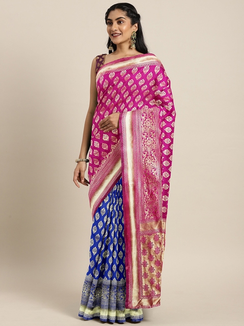 

KALINI Pink & Blue Poly Silk Printed Banarasi Saree