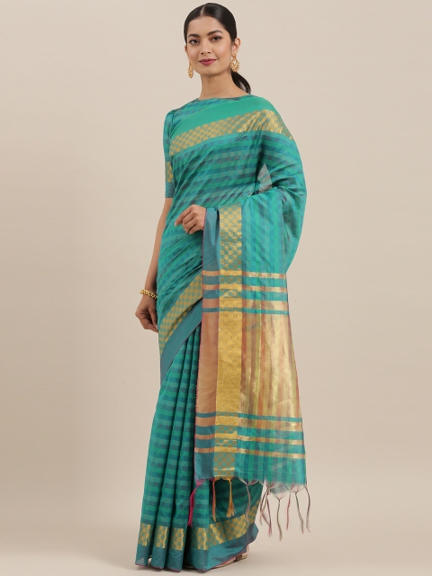 

KALINI Teal Poly Silk Woven Design Banarasi Saree