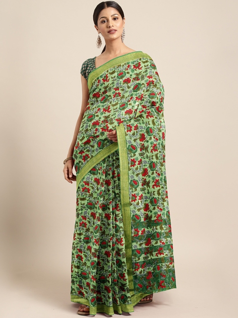 

KALINI Green & Red Floral Printed Saree