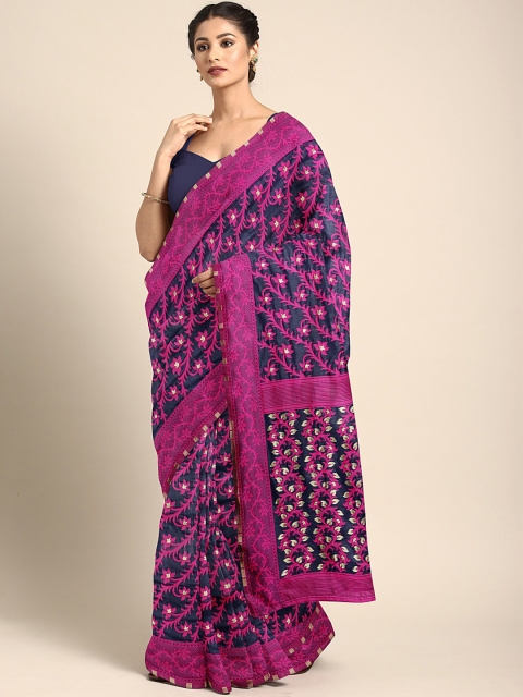 

KALINI Navy Blue & Purple Woven Design Jamdani Saree