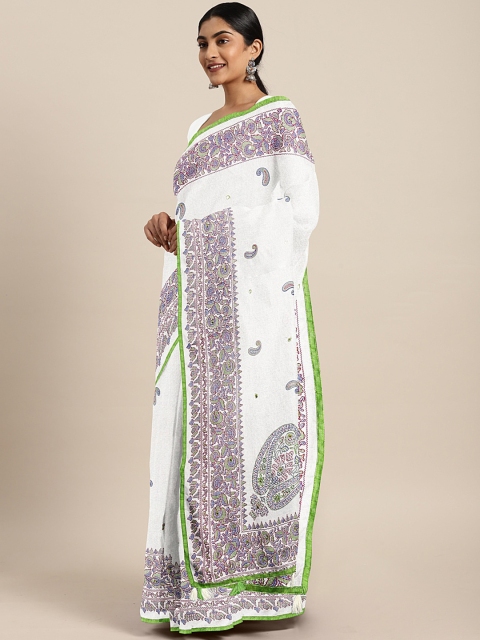 

KALINI White & Blue Printed Saree