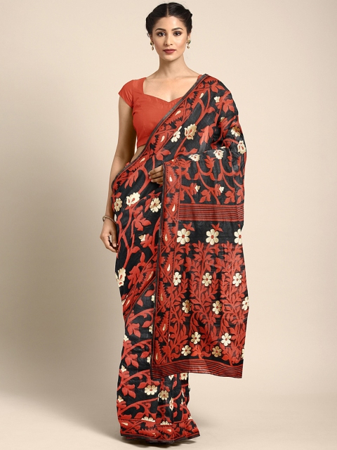 

KALINI Red & Black Woven Design Jamdani Saree