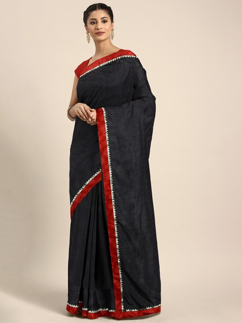 

KALINI Black & Red Solid Saree