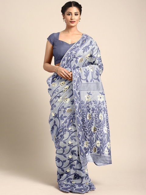 

KALINI Grey Floral Printed Jamdani Saree
