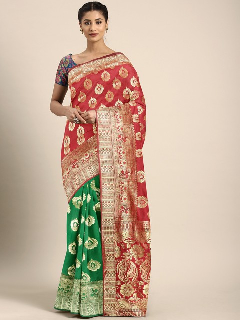 

KALINI Red & Green Poly Silk Woven Design Banarasi Saree