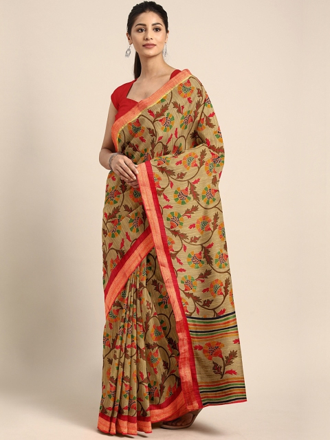

KALINI Beige Printed Silk Cotton Saree