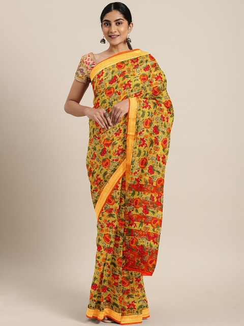 

KALINI Orange & Red Floral Printed Saree