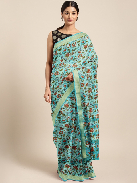 

KALINI Blue & Red Floral Printed Saree