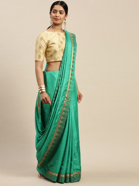 

Indian Women Sea Green Solid Saree