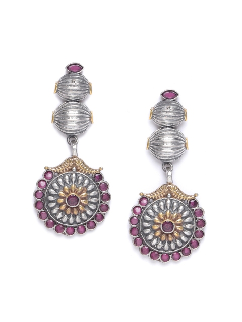 

Natures Buggy Silver-Toned & Pink Classic Drop Earrings
