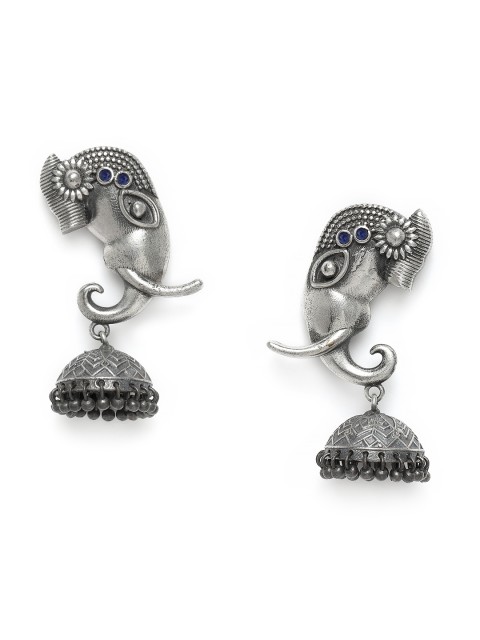 

Natures Buggy Oxidised Silver-Toned Elephant Design Drop Earrings