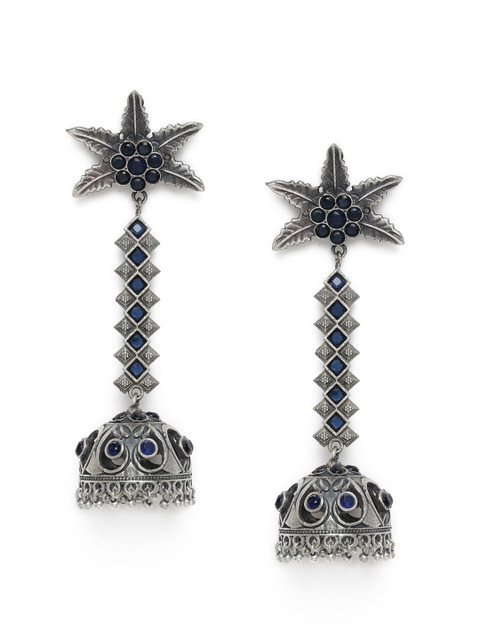 

Natures Buggy Oxidised Silver-Toned & Blue Classic Drop Earrings