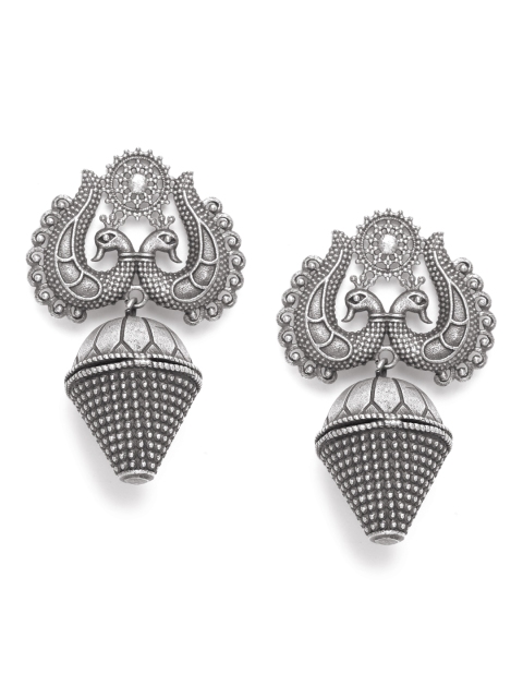 

Natures Buggy Oxidised Silver-Toned Peacock Shaped Drop Earrings
