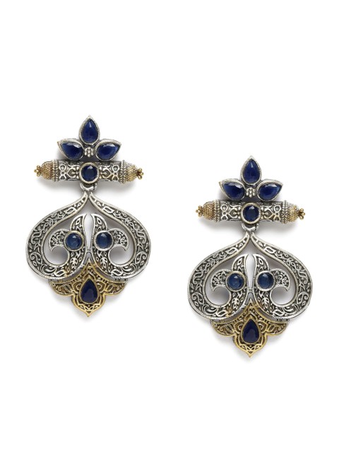 

Natures Buggy Oxidised Silver-Toned & Navy Blue Classic Drop Earrings