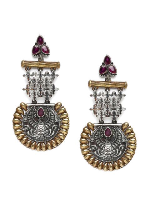 

Natures Buggy Oxidised Silver-Toned & Gold-Toned Classic Drop Earrings