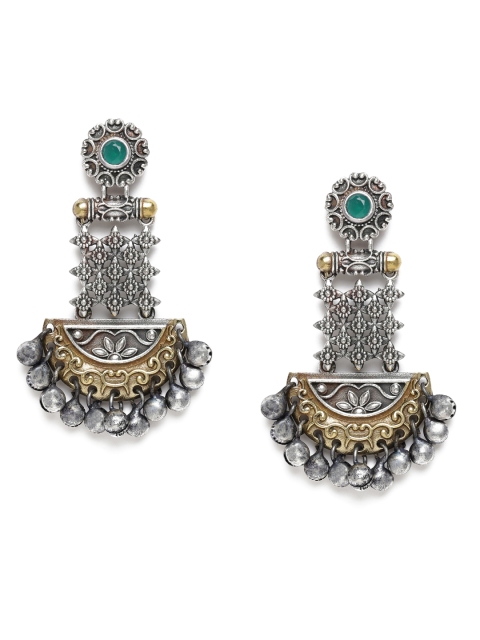 

Natures Buggy Oxidised Silver-Toned Classic Drop Earrings