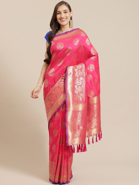 

Mitera Pink & Gold-Toned Silk Blend Woven Design Banarasi Saree