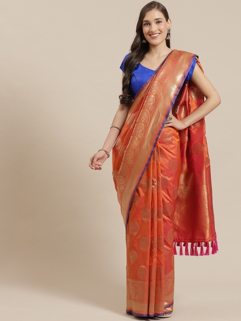 

Mitera Orange & Golden Zari Woven Design Banarasi Saree