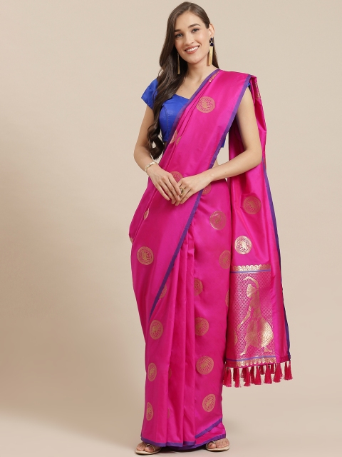 

Mitera Fuchsia & Gold-Toned Silk Blend Woven Design Banarasi Saree