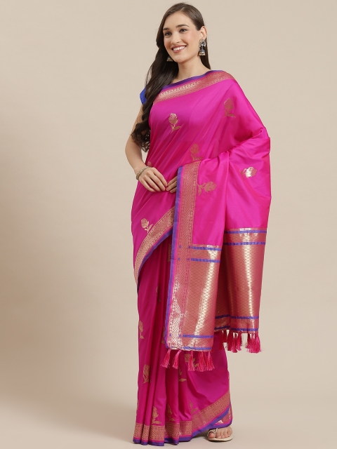 

Mitera Magenta & Golden Zari Woven Design Banarasi Saree