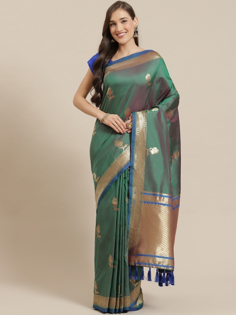 

Mitera Green & Golden Silk Blend Woven Design Banarasi Saree