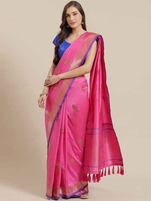 

Mitera Fuchsia & Golden Silk Blend Woven Design Banarasi Saree