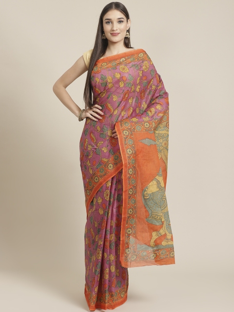 

KALINI Purple & Orange Pure Cotton Printed Saree