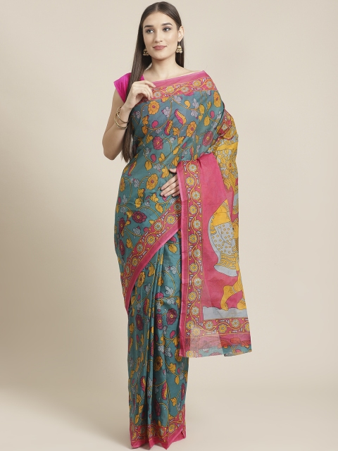 

KALINI Green & Pink Pure Cotton Printed Saree