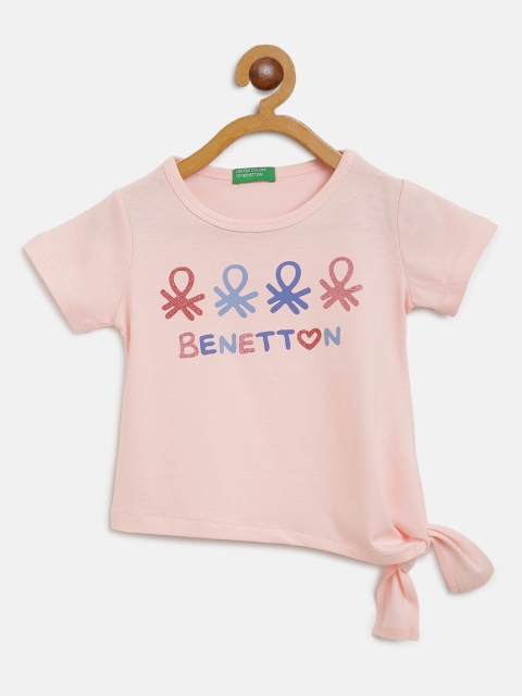 

United Colors of Benetton Girls Pink Pure Cotton Brand Logo Print Top