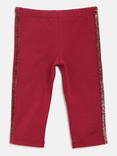 

United Colors of Benetton Girls Burgundy Shimmer Side Stripe Detail Ankle Length Leggings