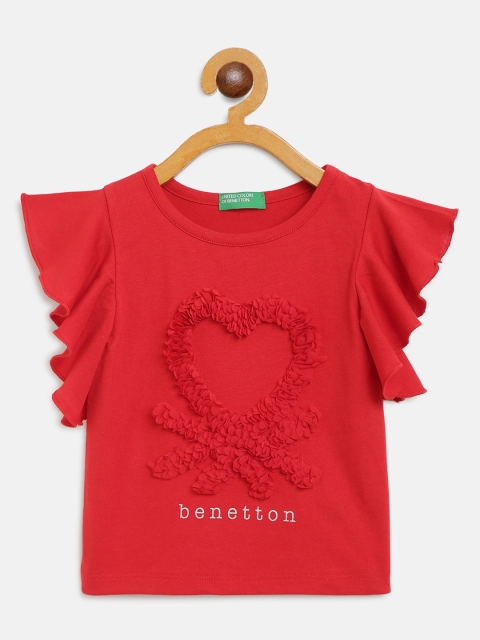 

United Colors of Benetton Girls Red Pure Cotton Applique Top