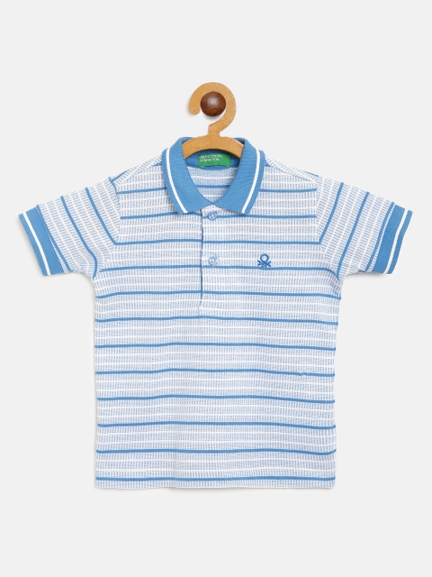 

United Colors of Benetton Boys Blue & White Pure Cotton Striped Polo Collar T-shirt