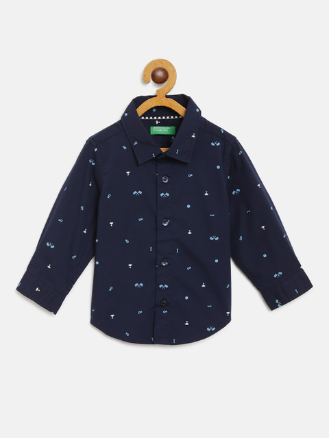 

United Colors of Benetton Boys Navy Blue Regular Fit Ditsy Racing Print Casual Shirt